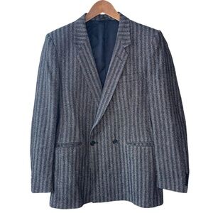 Retro Atomic Fleck Herringbone Striped Wool Double Breasted Blazer Jacket MEDIUM